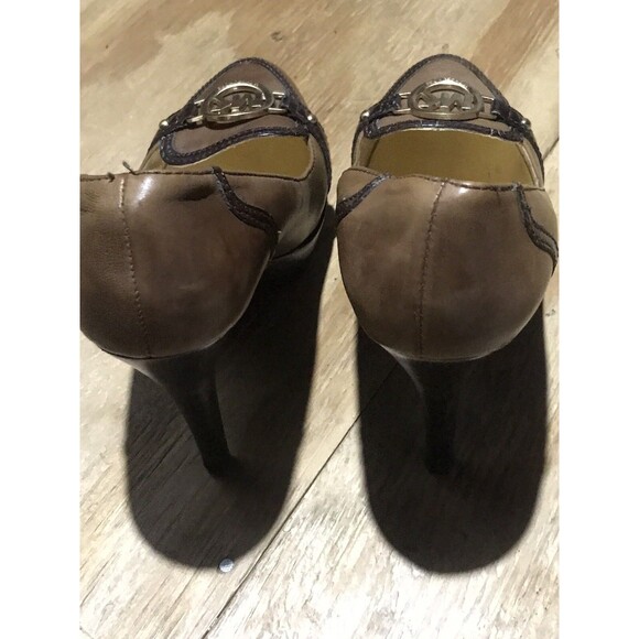 Michael Kors Monogram Heels Brown Slip On Women 7M Logo Pump - Picture 7 of 11